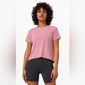 lululemon TRAIN TO BE, short sleeve, L, pink taupe